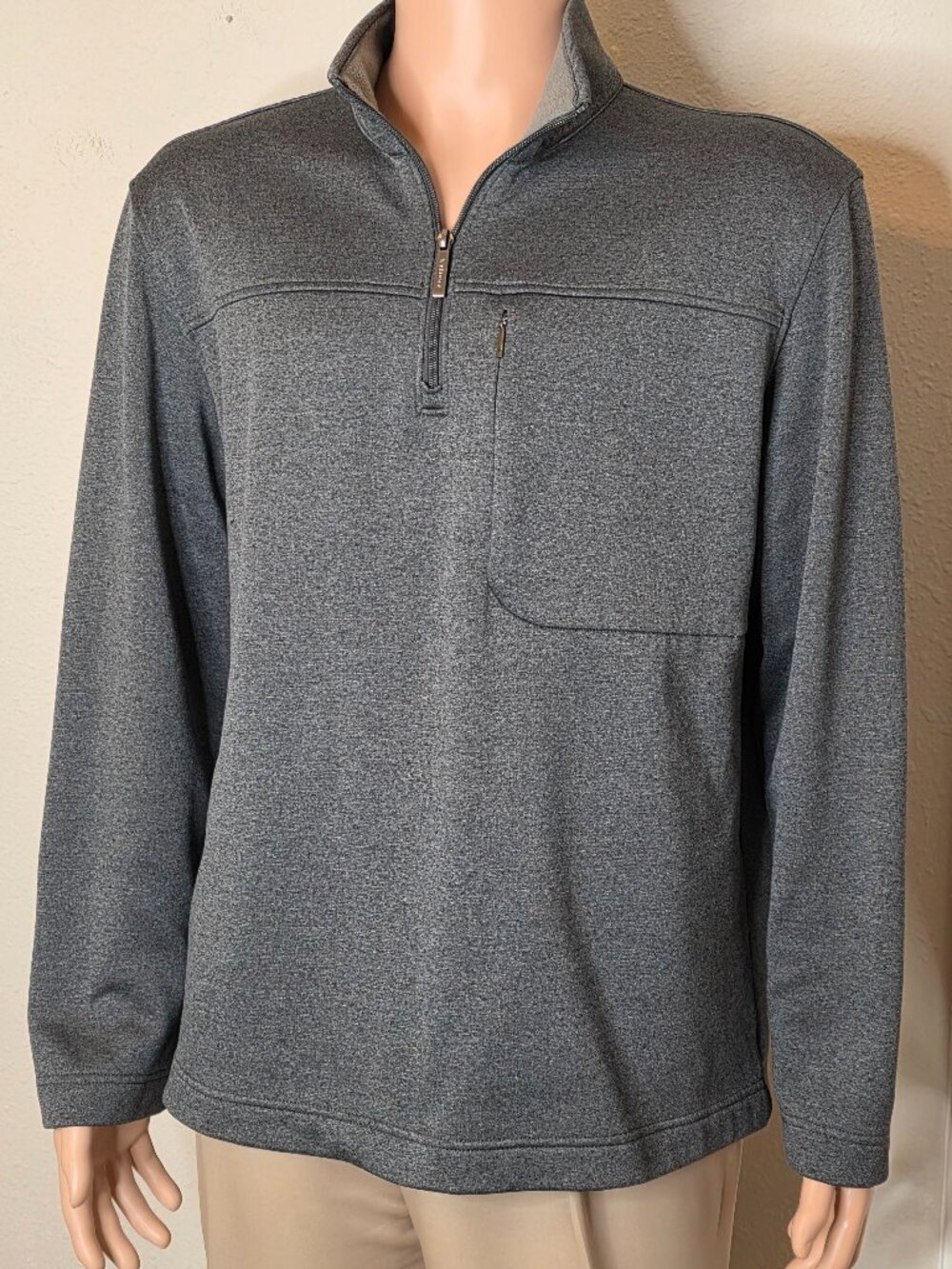 Van Heusen Men's Charcoal Grey Quarter-Zip Fleece Pullover Sweater - Size Large